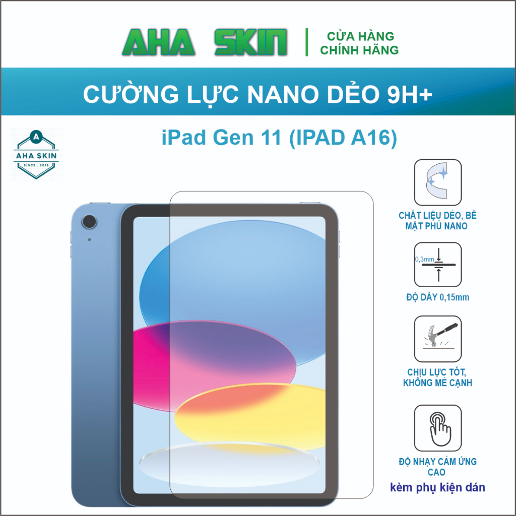 Dám cường lực Ipad Gen 11(Ipad A16),cường lực dẻo 9h+