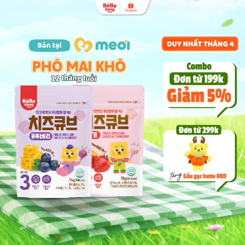 [MUA 199K GIẢM 5%] Phô Mai Khô Sấy Lạnh BEBEDANG 16g Ăn Dặm Hữu Cơ Giàu Dinh Dưỡng, Vị Trái Cây