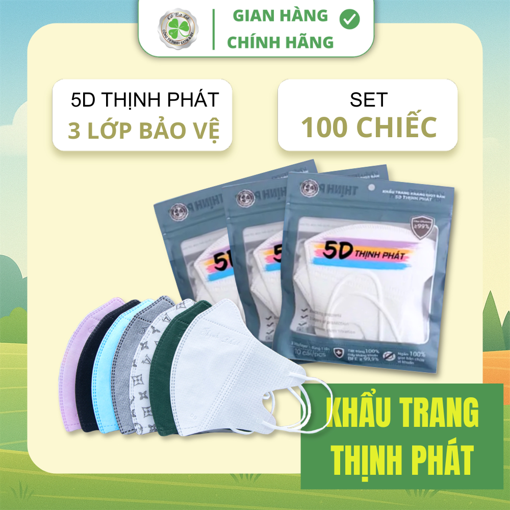 [Set 100 Cái] Khẩu Trang 5D THỊNH PHÁT Đủ Màu Chính Hãng, 3 Lớp Kháng Khuẩn Dễ Thở, Chống Bụi Mịn
