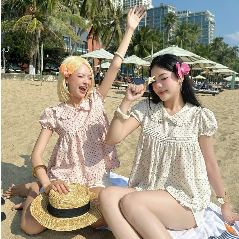 NAVIE - Áo babydoll cổ bèo hoa nhí LANA tay phồng thời trang nữ