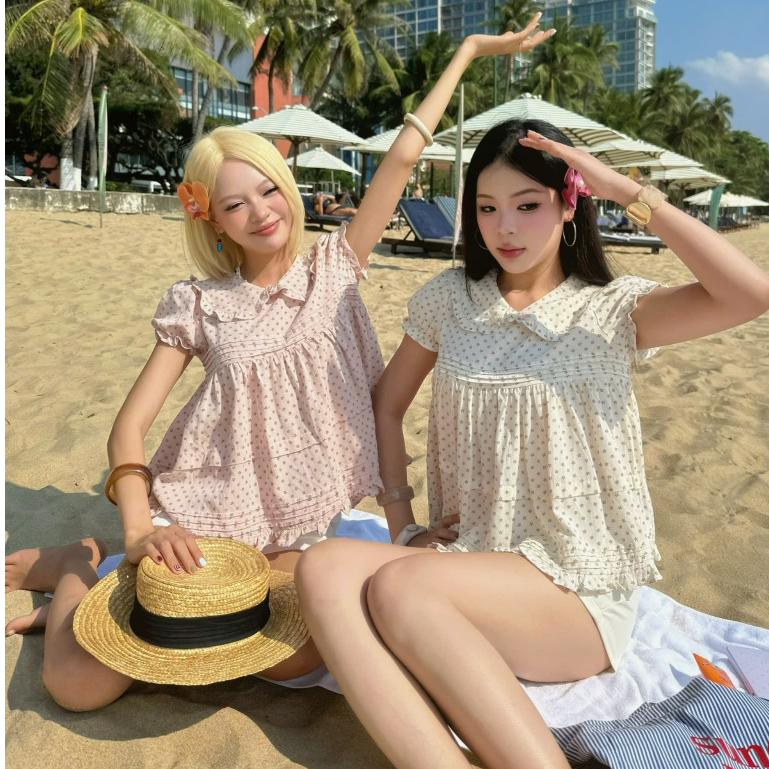 NAVIE - Áo babydoll cổ bèo hoa nhí LANA tay phồng thời trang nữ | BigBuy360 - bigbuy360.vn