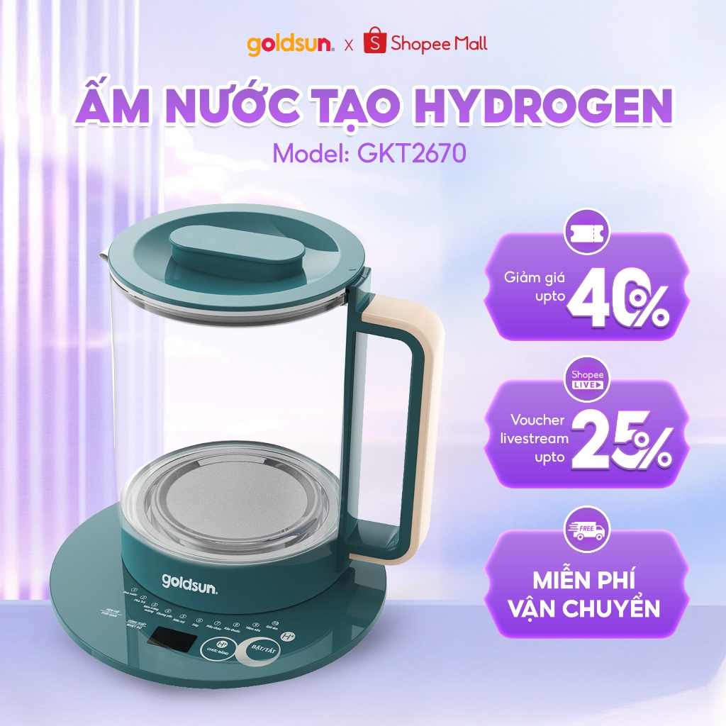 Ấm đun nước đa chức năng Goldsun GKT2670, GKT2671 công suất 800W với 10 chế độ nấu, dung tích 1.7L
