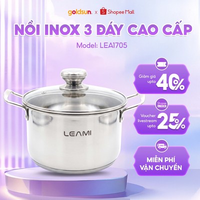 Bộ nồi inox 3 đáy Leami LEA1705 bắt nhiệt nhanh, truyền nhiệt đều sử dụng được trên mọi loại bếp