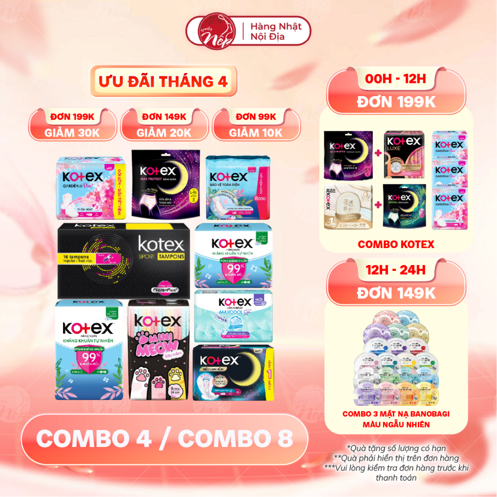 Băng vệ sinh Kotex hàng ngày, ban đêm, khô thoáng, max cool. Siêu mỏng, thấm hút - Nepbeauty