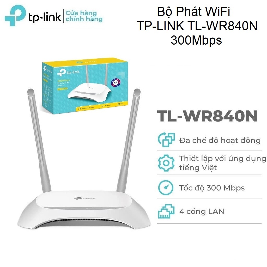 Bộ Phát Wifi Tplink 840N (TP-Link TL-WR840N) Chuẩn N 300Mbps - Chính Hãng Bảo Hành 24 Tháng...