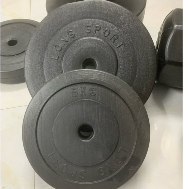 Bộ vỏ tạ bánh nhựa 80kg bao gồm 6 vỏ bánh tạ 10kg và 4 vỏ bánh tạ 5kg tập Gym, đẩy tạ đĩa, tạ bánh