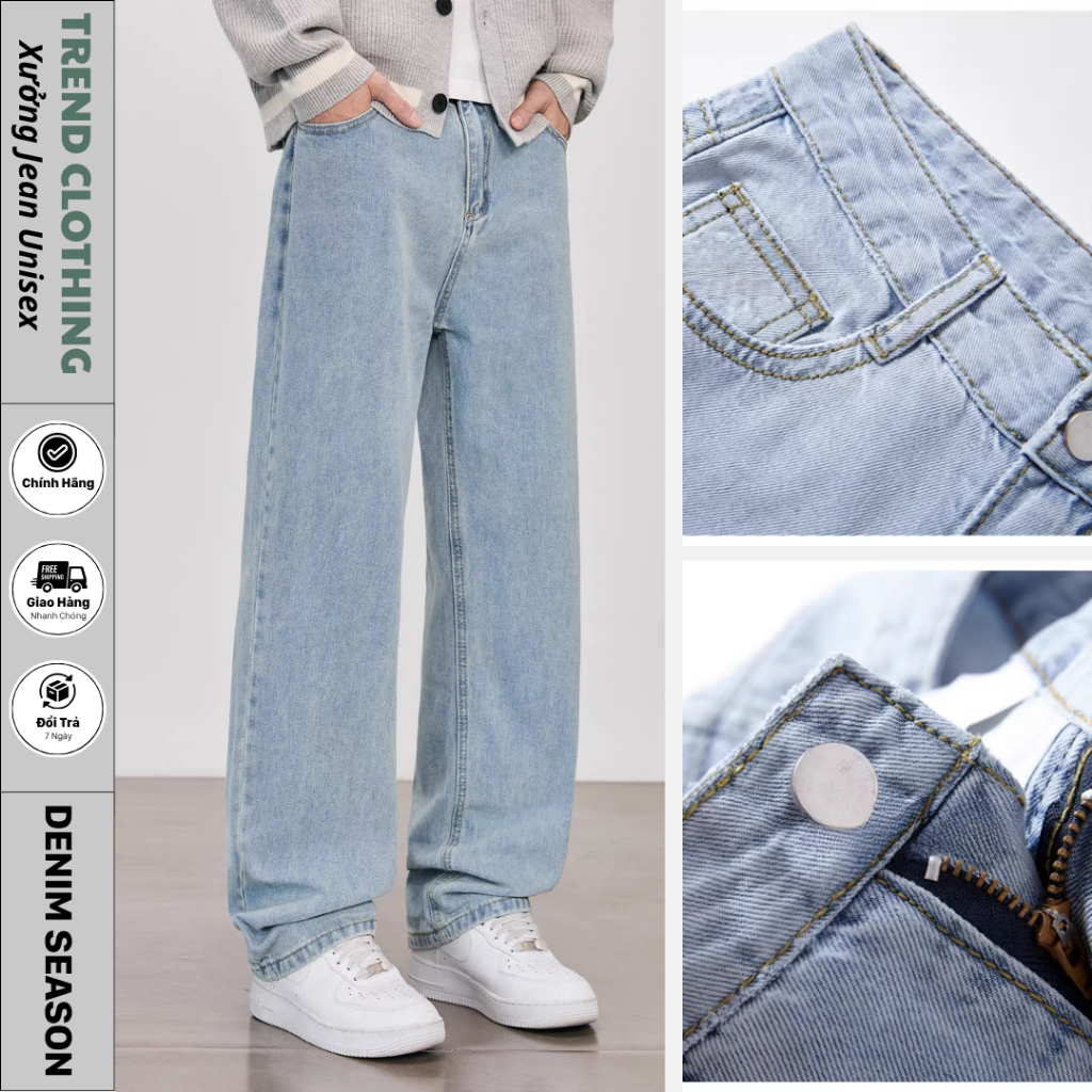 Quần jean nam baggy ống suông rộng hàn quốc,co giãn, chất liệu dầy dặn, dễ phối đồ-TrendClothing | BigBuy360 - bigbuy360.vn