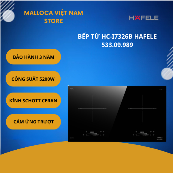 Bếp Từ 2 Vùng Nấu Hafele HC-I7326B 533.09.989 – 9 Mức Gia Nhiệt – Tự Nhận Diện Vùng Nấu