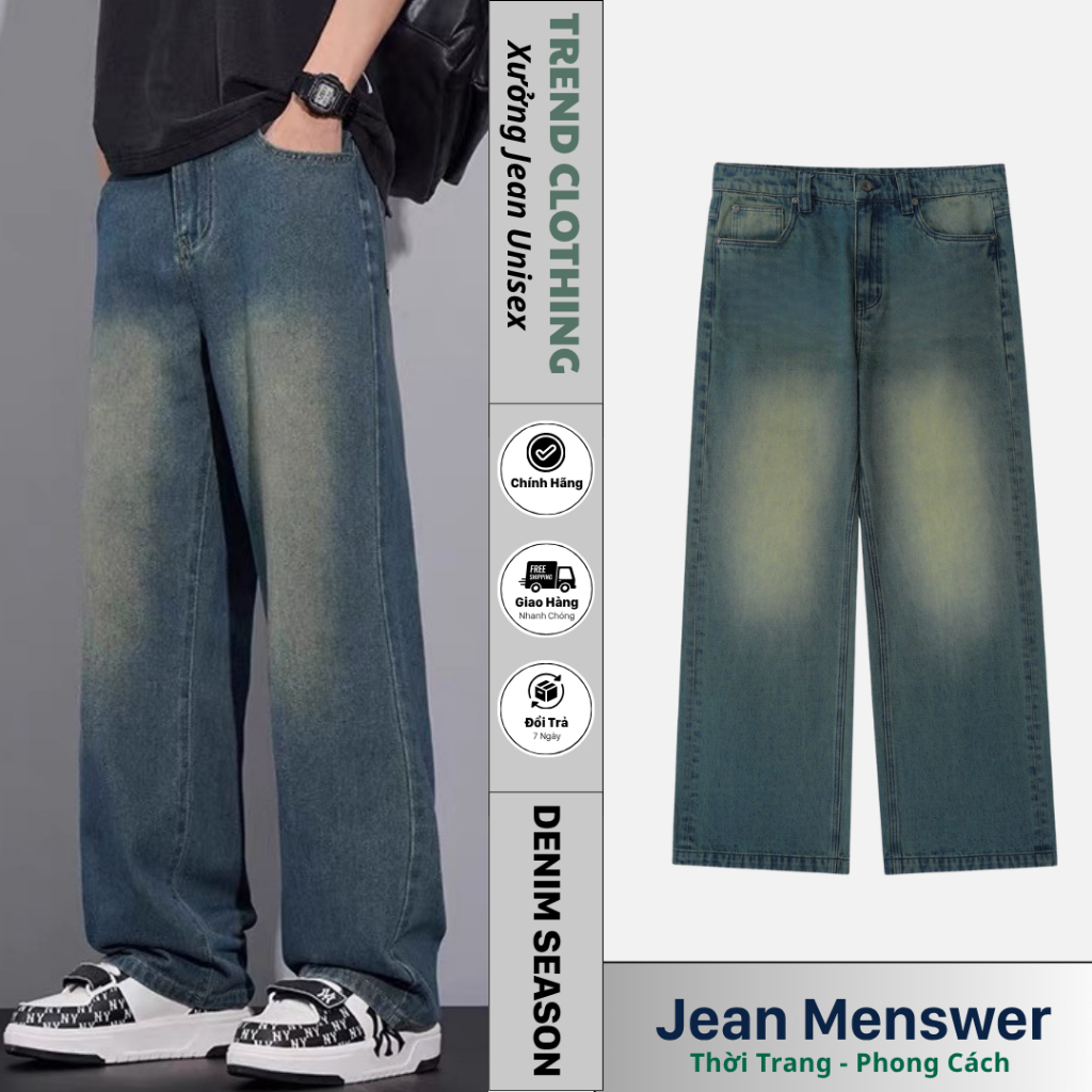 Quần jean nam baggy ống suông rộng hàn quốc,co giãn, chất liệu dầy dặn, dễ phối đồ-TrendClothing | BigBuy360 - bigbuy360.vn