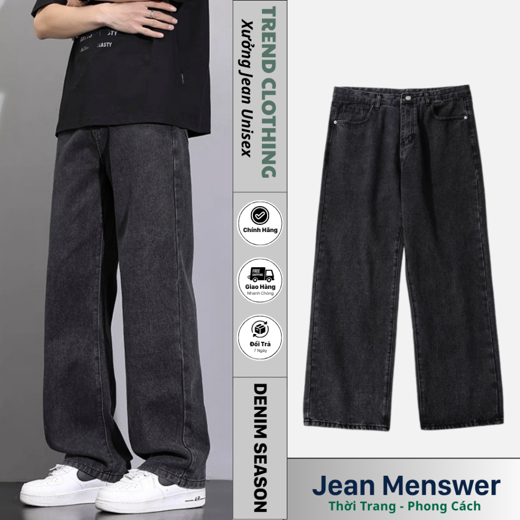 Quần jean nam baggy ống suông rộng hàn quốc,co giãn, chất liệu dầy dặn, dễ phối đồ-TrendClothing | BigBuy360 - bigbuy360.vn