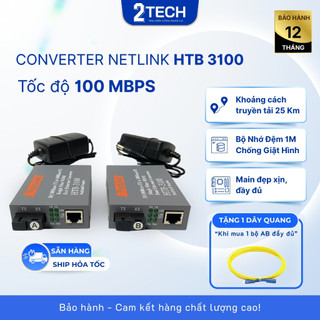 [TẶNG DÂY QUANGBộ chuyển đổi quang điện, Converter Netlink model HTB 3100 AB 25km 1 sợi quang 100Mbps