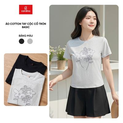 Áo thun nữ CARDINA cotton tay cộc cổ tròn basic 6ATC23