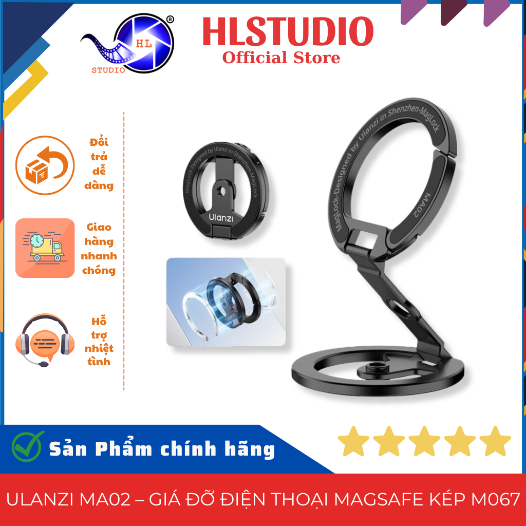 Ulanzi MA02 Gia Do Dien Thoai Tu Tinh Kep M067 Hop Kim Nhom 67g HL Studio
