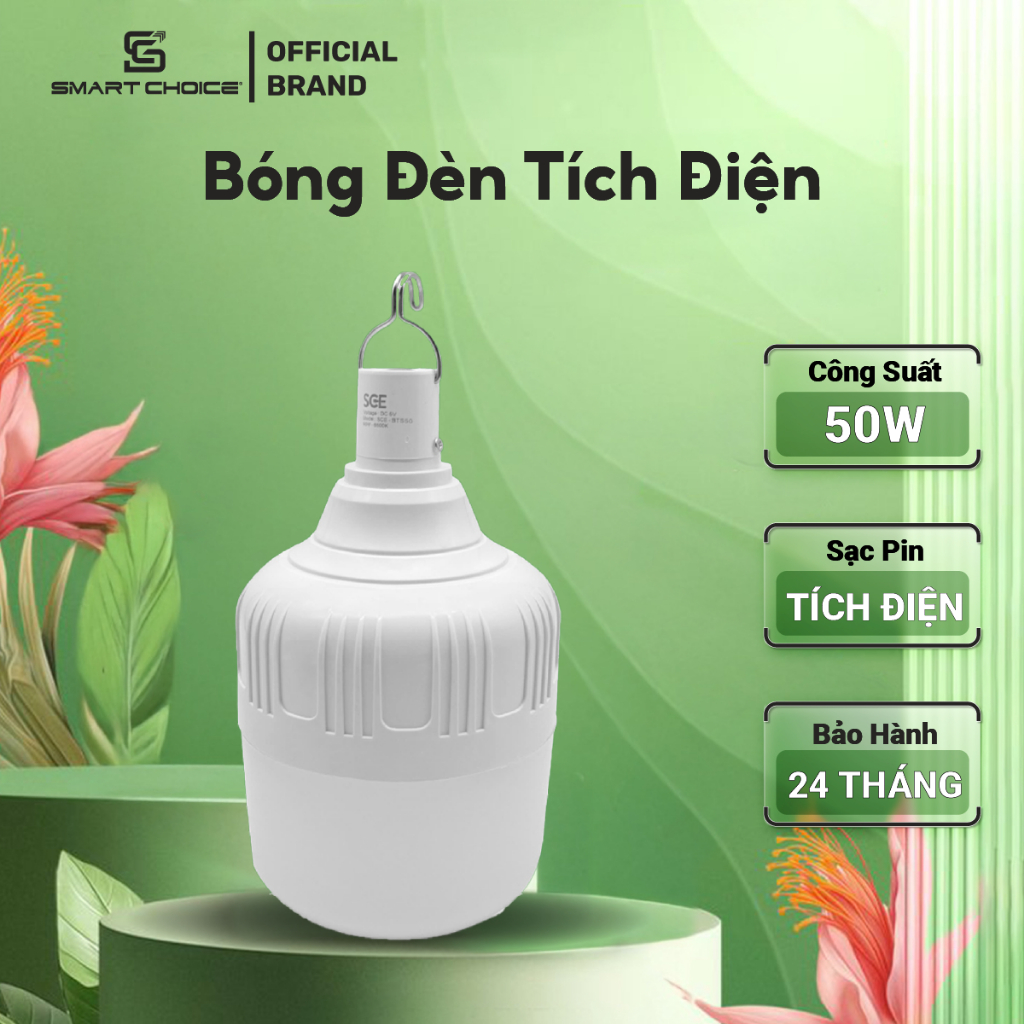 Bóng Đèn Led Bulb Trụ Tích Điện SmartChoice SCE -BTS50, Đèn Led Bulb Trụ Công Suất 50W Siêu Sáng