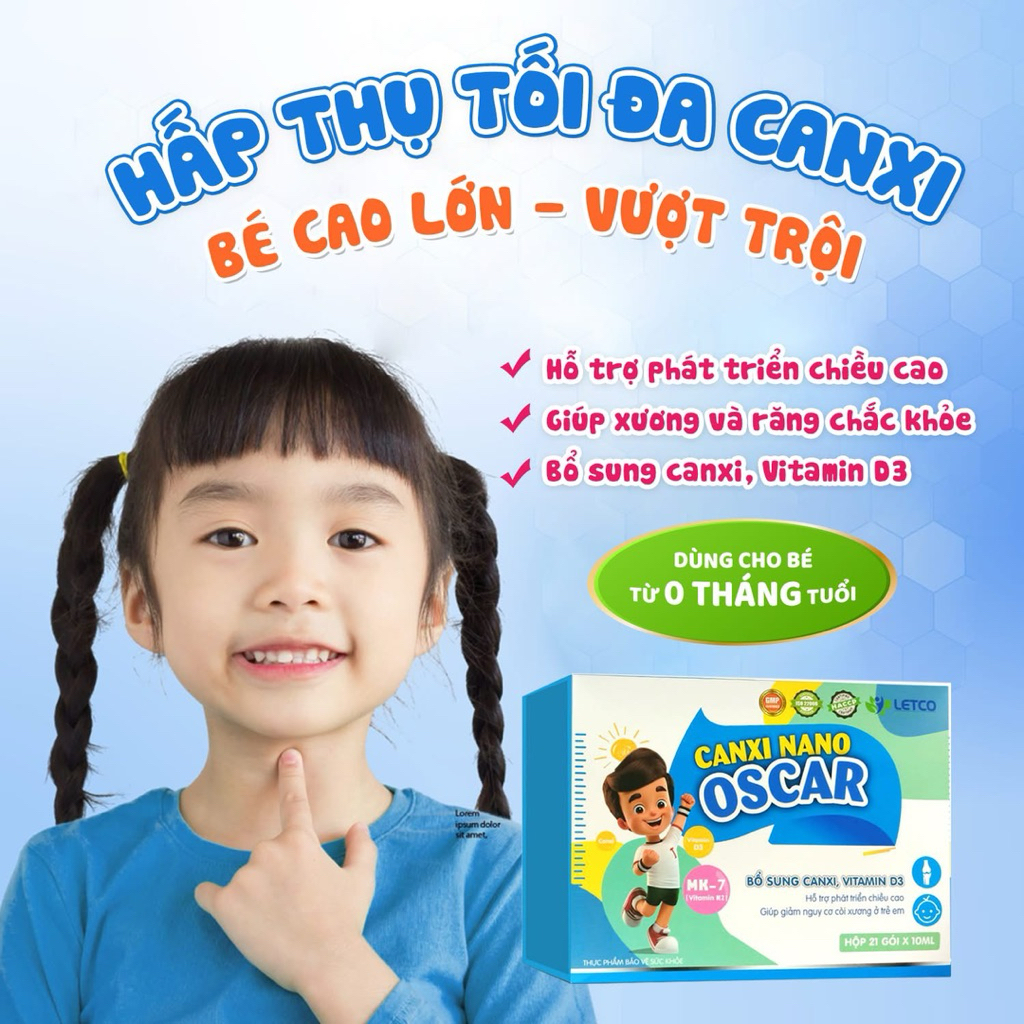 CANXI NANO OSCAR - HẤP THỤ TỐI ĐA CANXI CHO BÉ CAO LỚN VƯỢT TRỘI (HỘP 21 GÓI)