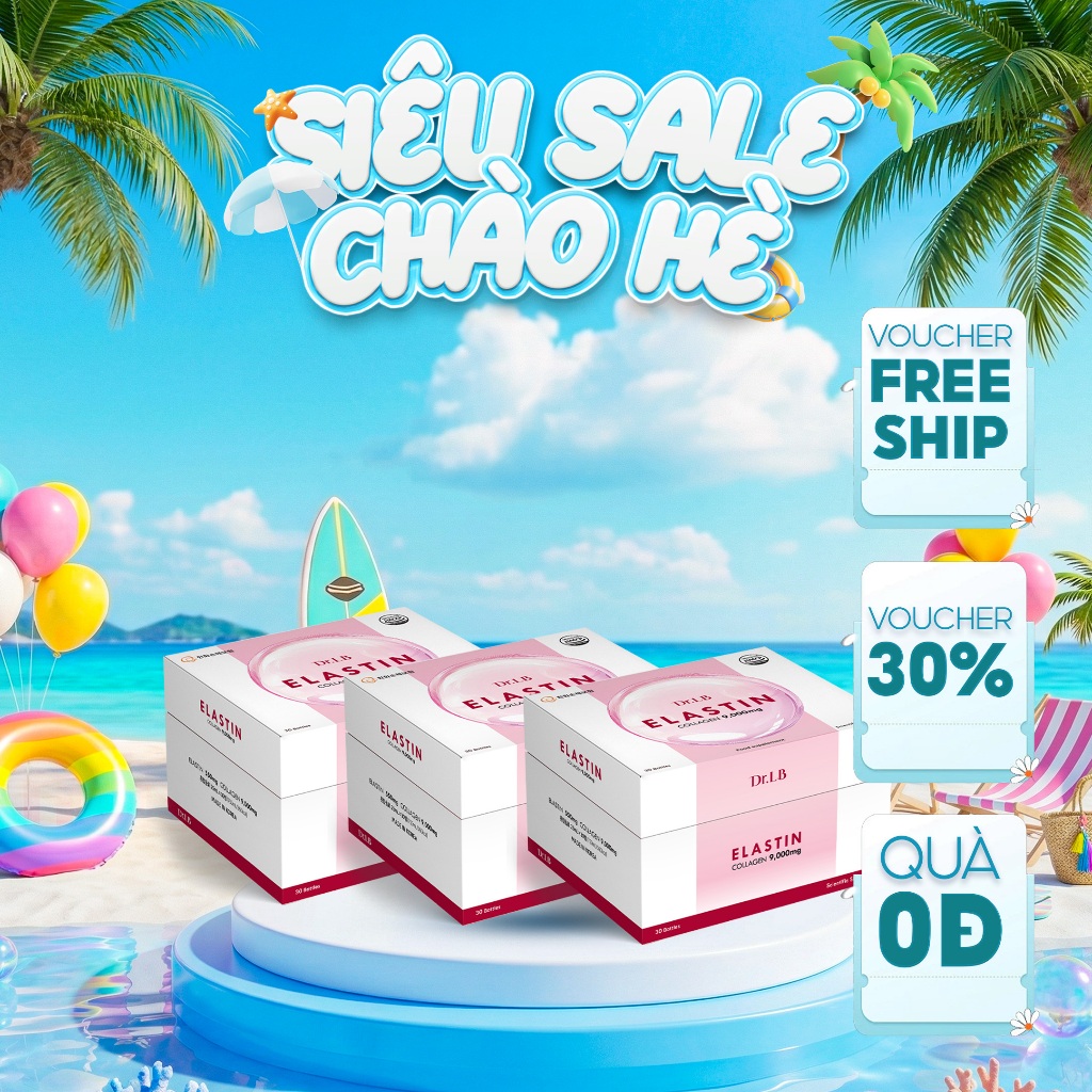 [Combo Mua 3 Tặng 1] Elastin Collagen 9000mg Dr.LB Hàn Quốc 30 Lọ – Nước Uống Collagen Peptide Cá Hỗ