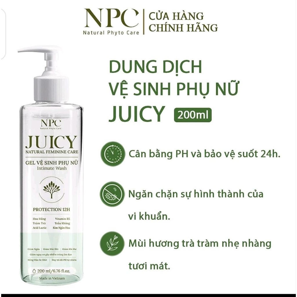 Dung Dịch Vệ Sinh Phụ Nữ NPC Juicy Tinh Chất Trầu Không Khán khuẩn Tự Nhiên 200ml - NPC  Phar