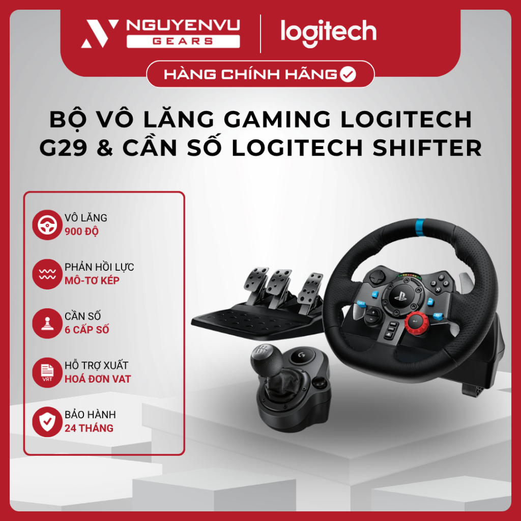 [Full VAT] Bộ Vô lăng Logitech G29 & Cần số Logitech Shifter - Phản hồi lực - 6 Cấp số - BH 24 Tháng