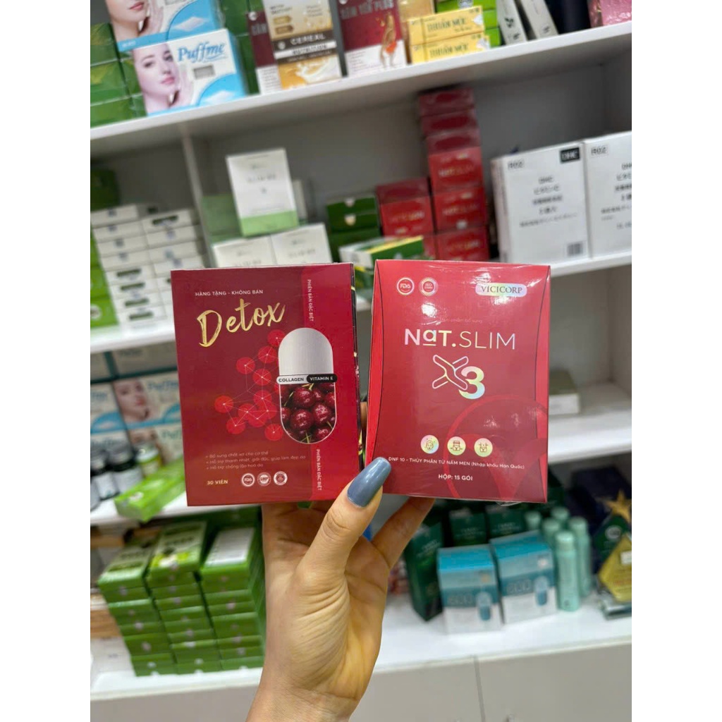 Giảm Cân Nat.Slim X3 Chính Hãng ViCiCorp, Nat Slim X3 Giảm Cân dành cho cơ địa khó giảm tặng kèm Det