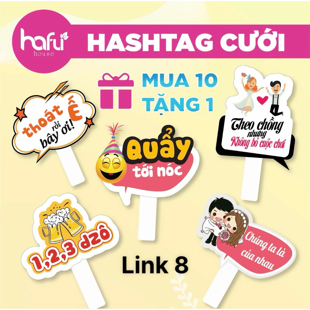 Combo 10 hashtag đám cưới, Hashtag cầm tay đám cưới - Biển cầm tay đám cưới - Mẫu Hót nhất năm