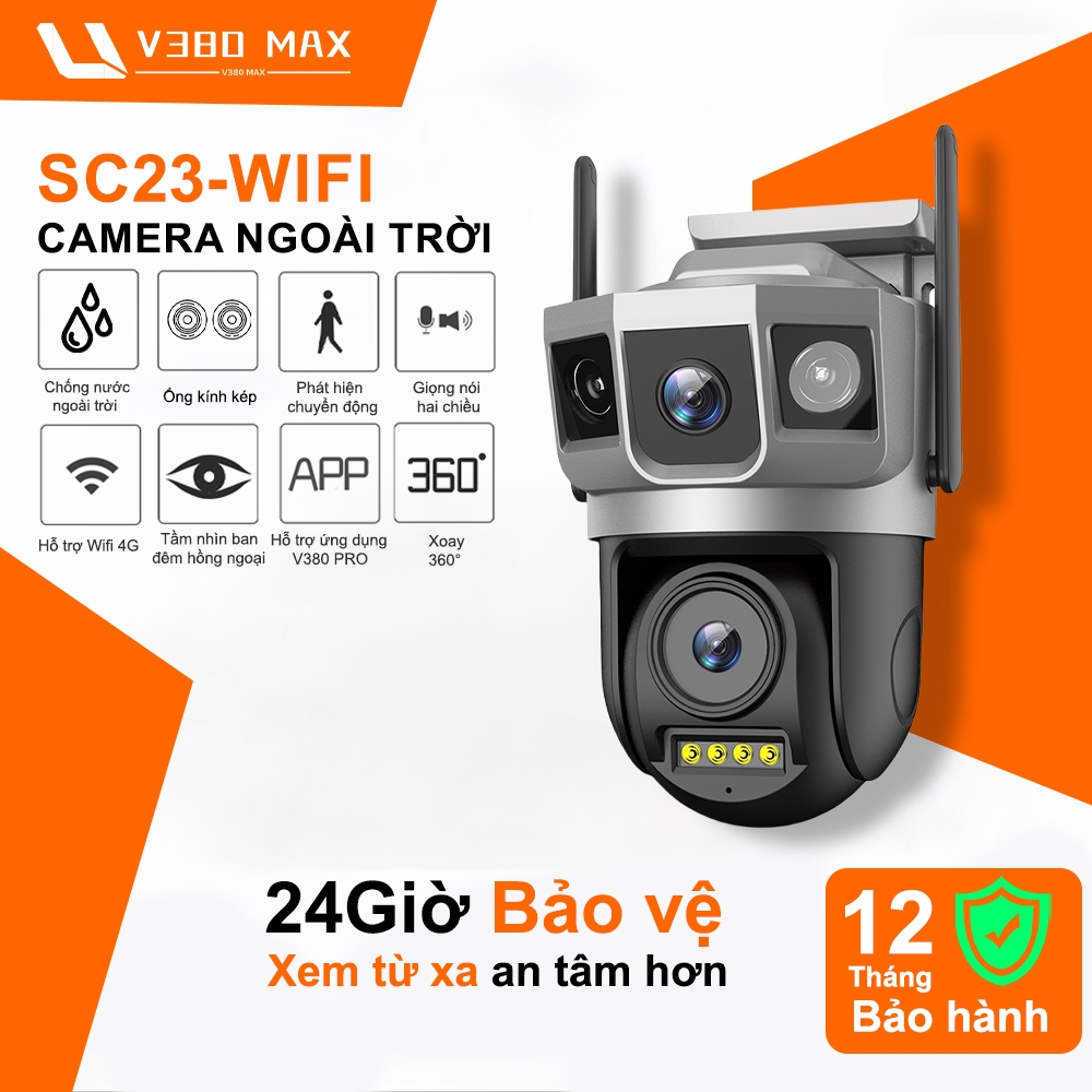 V380 Max Camera Wifi 3 Mắt giám Sc23 sát Ngoài Trời Không Dây Ip66 Thông Minh chống nước an toàn  Si