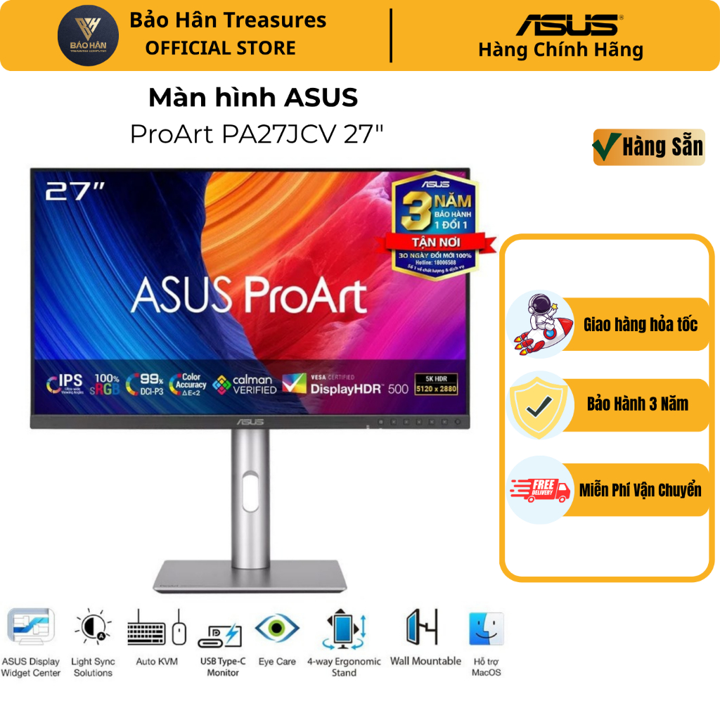 Màn Hình Đồ Họa Asus ProArt PA27JCV (27 inch/ 5K/ IPS/ 60Hz/ USB-C PD 96W/ Loa) - Hàng Chính Hãng