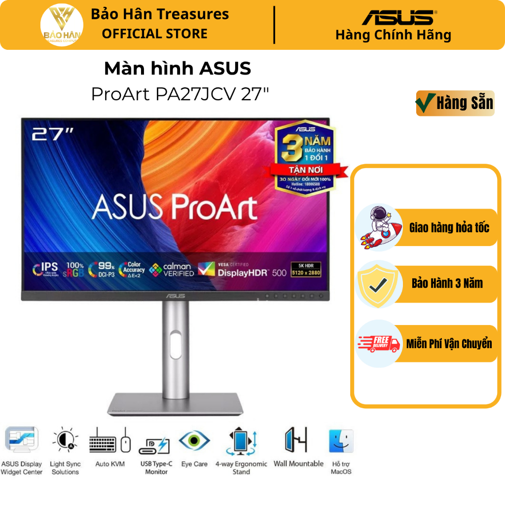 Màn hình Asus Pro Art PA27JCV (27 inch/5K/IPS/60Hz/5ms/USB-C 96W/Loa) - Hàng Chính Hãng