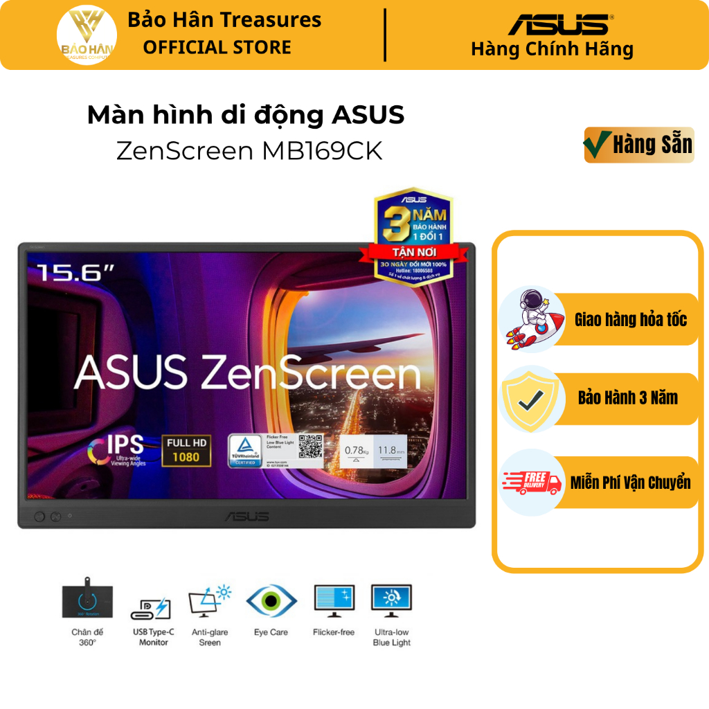 Màn hình di động ASUS ZenScreen MB169CK 16" IPS FHD USB-C - Hàng Chính Hãng