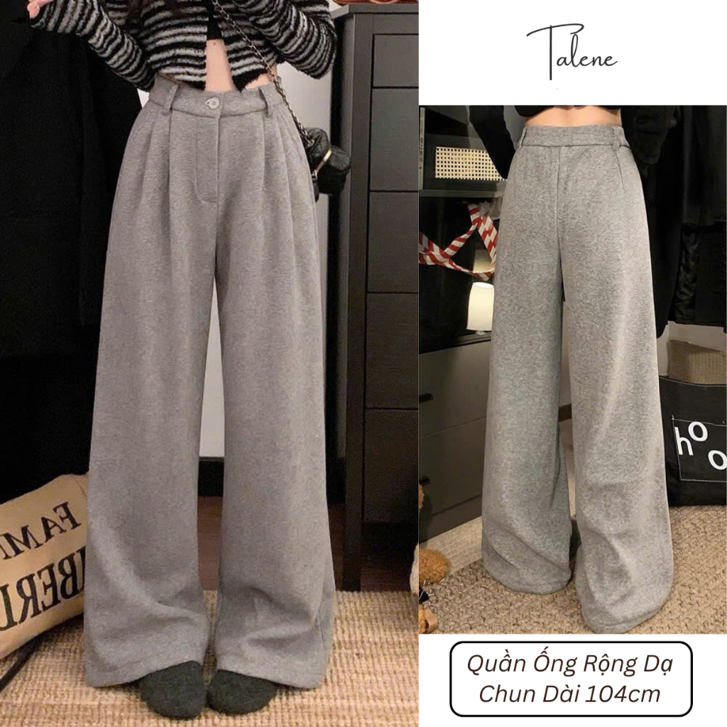 (Quần Dài 105cm) Quần Ống Rộng Nữ Dạ Chun Dày Dặn Form Rộng Ulzzang TALENE | QUAN NU 151