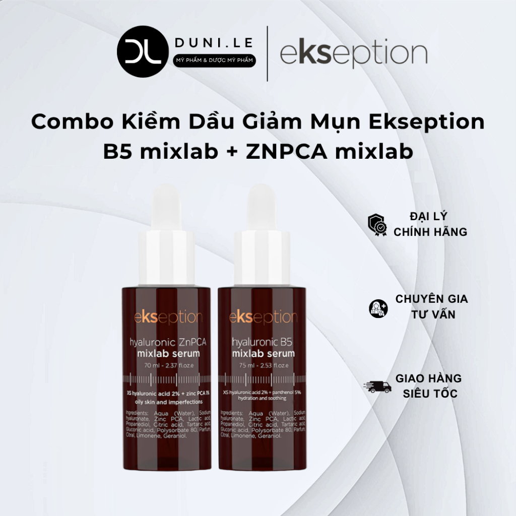 [Ekseption] Combo Kiềm Dầu Giảm Mụn Serum Kẽm ZnPCA 75ml Và Serum Ekseption Hyaluronic B5 75ml | Dun