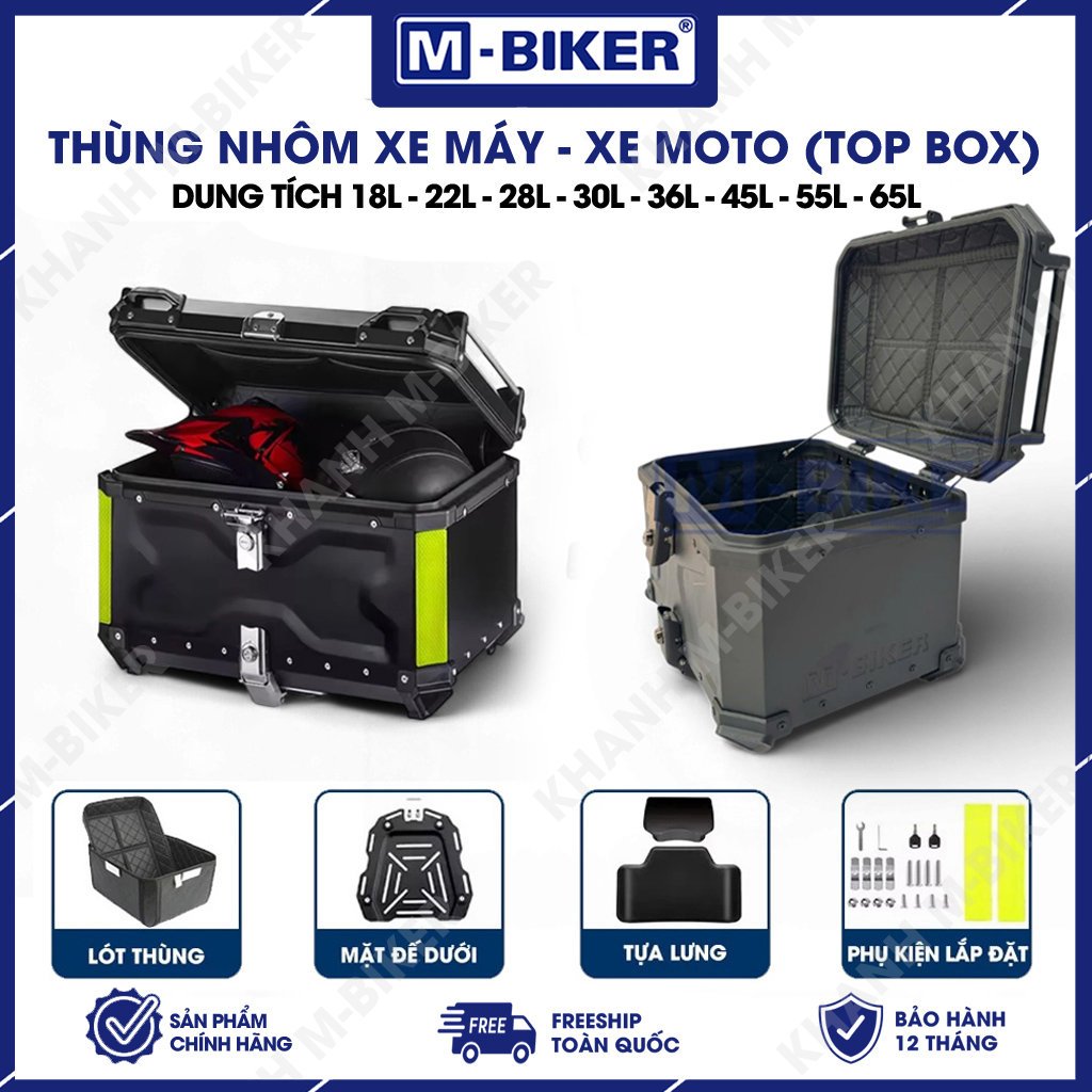 Thùng Nhôm MBiker | Thùng nhôm xe máy Thùng motor 18L 22L 28L 30L 35L 36L 45L 55L 65L Chống Nước