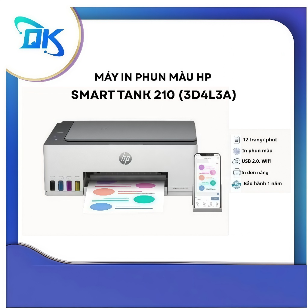 Máy in phun màu HP Smart Tank 210 Wireless Printer (3D4L3A) - hàng chính hãng bảo hành 12 tháng