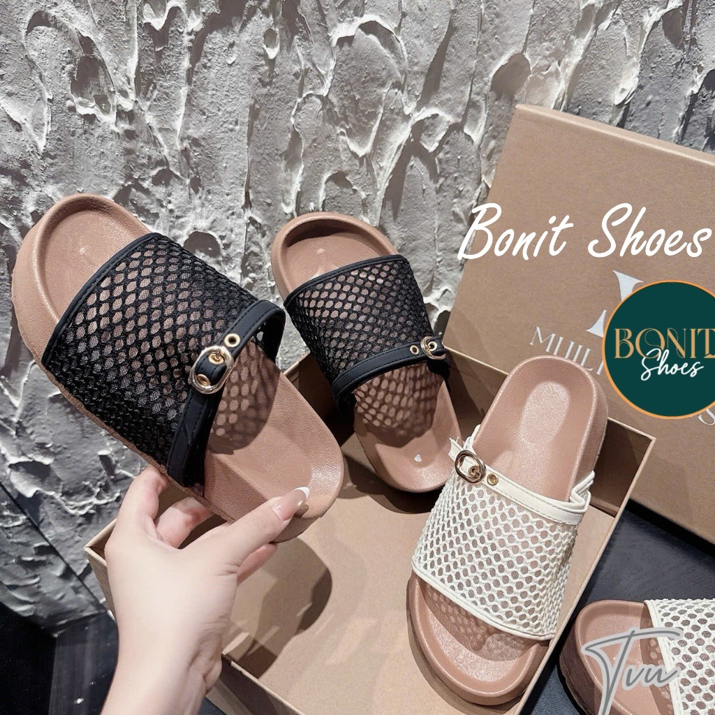 NS12 Dép xuồng quai lưới đan phối quai bản ngang - Bonita Shoes DX697