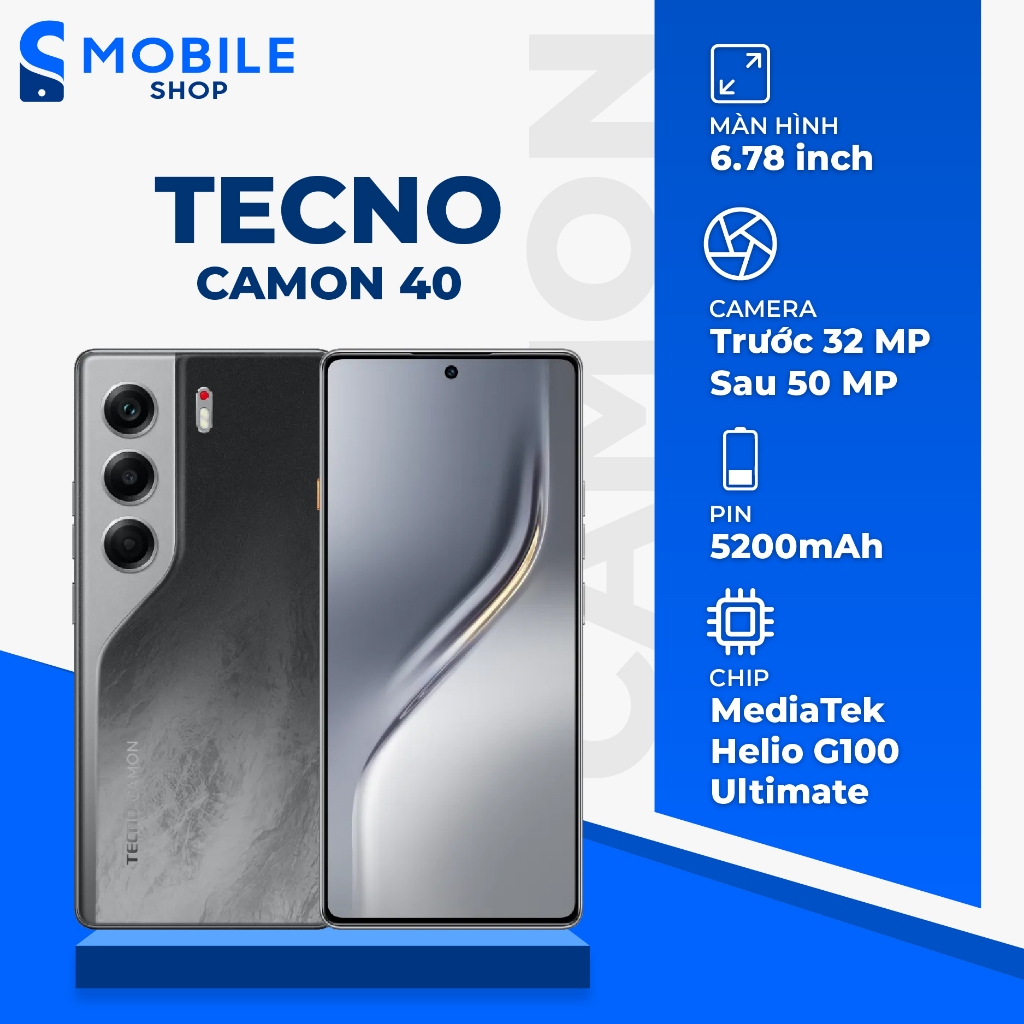 Điện thoại Tecno Camon 40 8GB 256GB pin 5200 mAh sạc nhanh 45W Chính Hãng | BigBuy360 - bigbuy360.vn