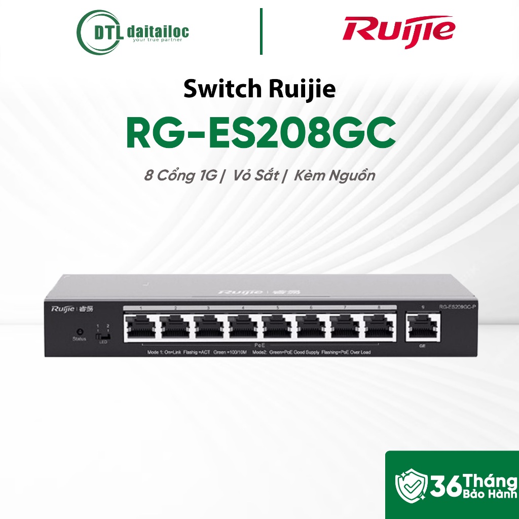Switch Ruijie RG-ES208GC Vỏ Sắt | Chính hãng | Bảo hành 36 tháng