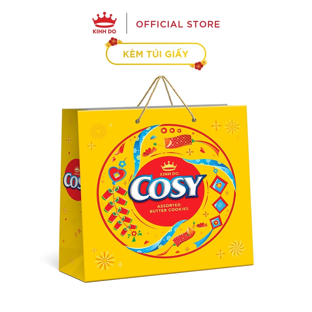 (Chính hãng) Hộp Thiếc Bánh Quy Cosy Tết 2026 Thập Cẩm Sôcôla 390g có kèm túi giấy
