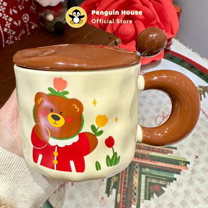 [Penguin] Cốc sứ cute Gấu nâu 350ml ly sứ decor, ly sứ uống nước, cốc uống nước dễ thương