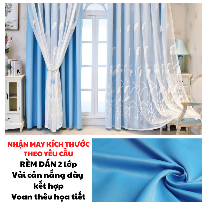 Rèm VOAN THÊU 1 lớp, 2 lớp, rèm cửa dán tường, treo thanh trang trí décor phòng khách phòng ngủ. MAY