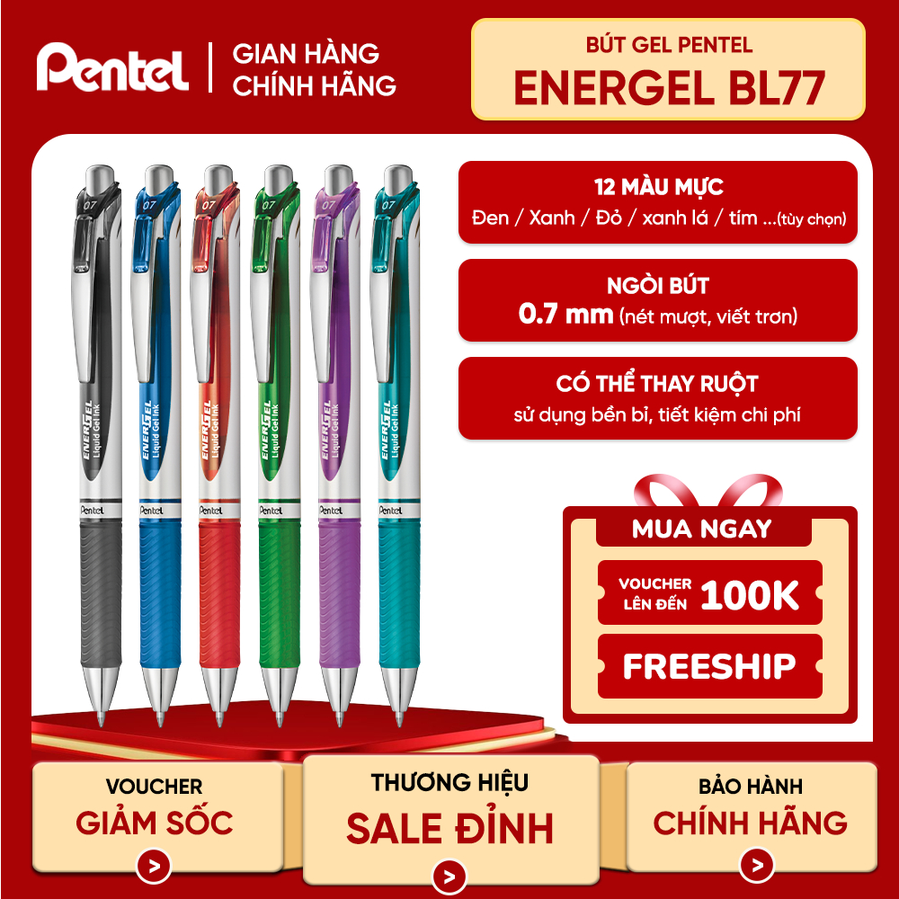 Bút Ký Gel Pentel Energel BL77 0.7mm Nhanh Khô