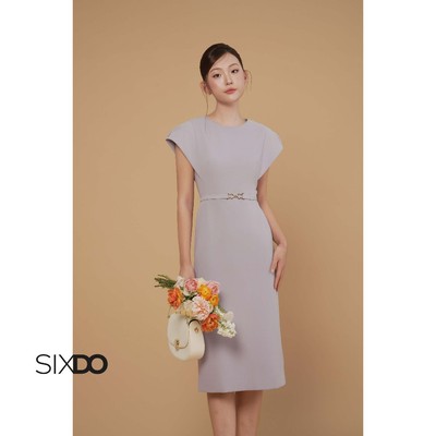 Đầm bút chì cổ tròn tay hến SIXDO (Purple Woven Pencil Dress)