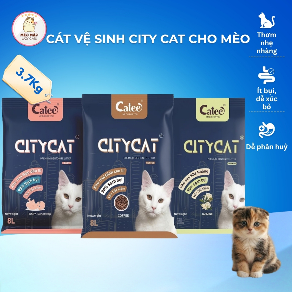[TẢI 7 TÚI] Cát Đất Sét Vệ Sinh Cho Mèo CityCat Túi 8L/3.7kg 1 Tải 7 Túi Khử Mùi Vón Cục Tốt