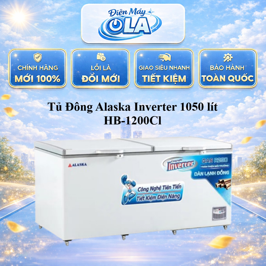 Tủ đông Inverter Alaska HB-1200CI 1200L, 2 cửa nắp đỡ, tiết kiệm điện năng hiệu quả