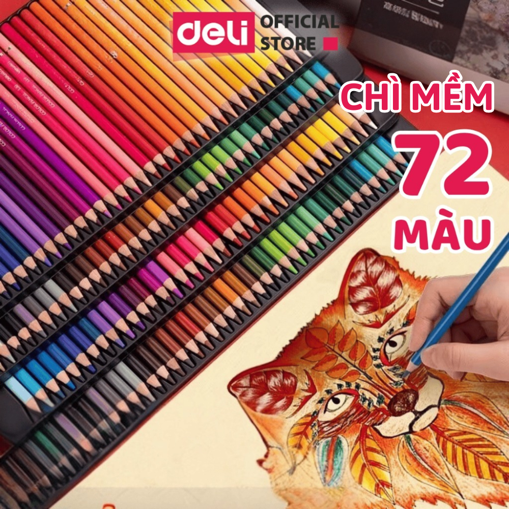 [CHÌ MỀM] Bút Chì Màu Gốc Dầu/Nước 72 Màu Cao Cấp Deli Màu Chì Hộp Thiếc Chuyên Nghiệp Vẽ Thiết Kế P