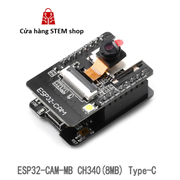 ESP32-CAM CH340 Type-C 8MB OV2640 – Module Camera WiFi ESP32 Kèm Board Nạp MB, Lập Trình Arduino, Io