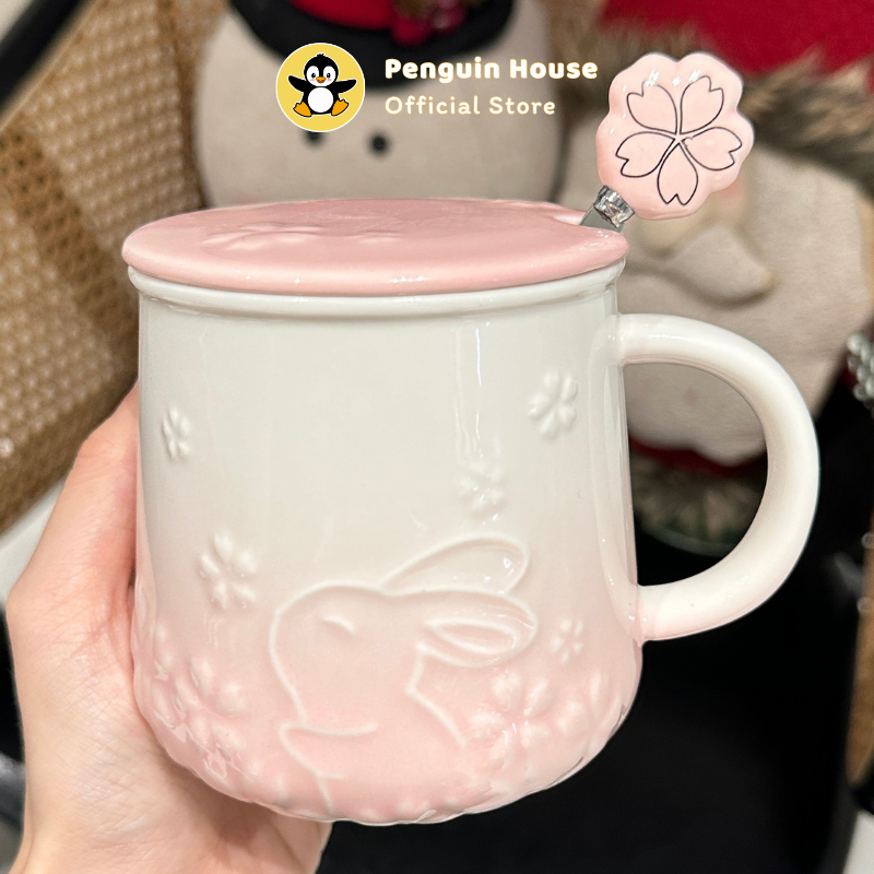 [Penguin] Cốc sứ cute Thỏ ngọc 350ml ly sứ decor, ly sứ uống nước, cốc uống nước dễ thương