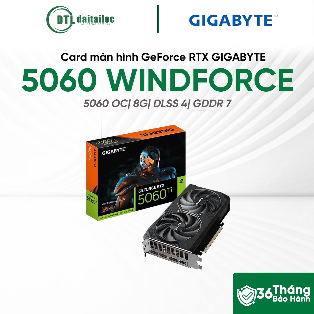 Card màn hình VGA GeForce RTX GIGABYTE 5060 WINDFORCE OC 8G DLSS4 GDDR 7 | Chính Hãng | Bảo Hành 36 