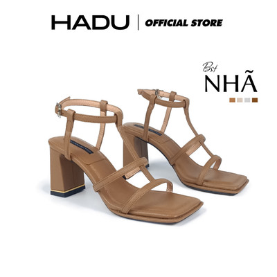 [BST NHÃ] Giày Cao Gót 7P Đế Vuông Sandal Quai Ngang 3 Dây HADU MM7159 Da Vân Siêu Bền BH 12T
