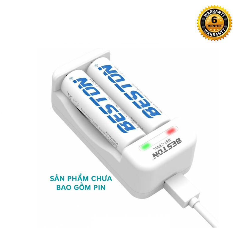 Box sạc 2 khe Beston C8001 Ni-MH 1.2V phù hợp pin AA hoặc AAA (Trắng)