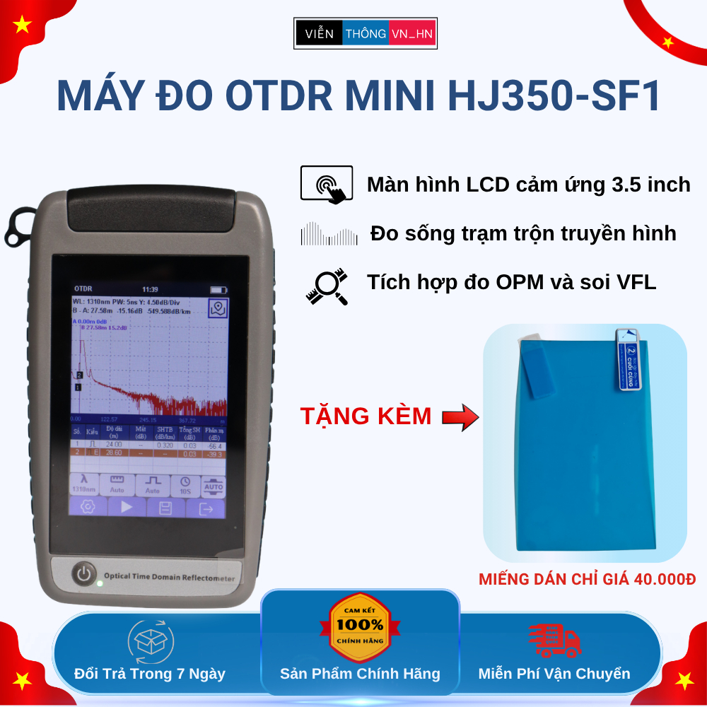 Máy Đo OTDR Mini HJ350-SF1 (Màn cảm ứng) - Đo sống suy hao - khoảng cách - lỗi sợi quang + Tặng 1 mi