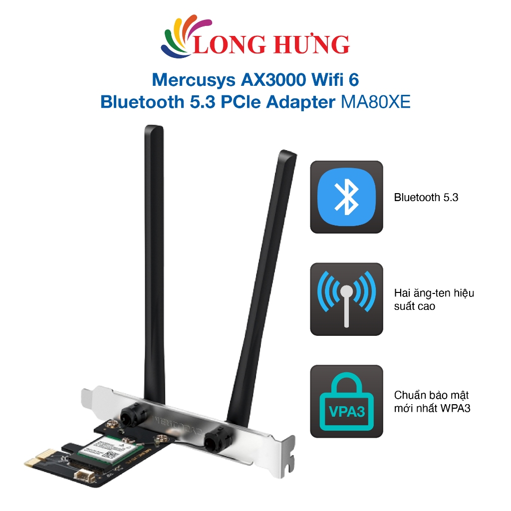 Card mạng PCIe Mercusys AX3000 Wifi 6 Bluetooth 5.3 PCle Adapter MA80XE - Hàng chính hãng